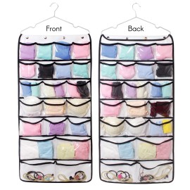 Dual-Sided Hanging Closet Organizer 42 Pockets Jewelry Organizer Storage Bag with Hanger