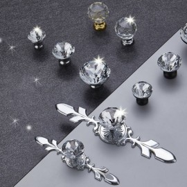 Cabinet Pulls Knob Crystal Glass Ball Handles Diamond Shape Wardrobe Handles Cabinet Hardware 25-40mm