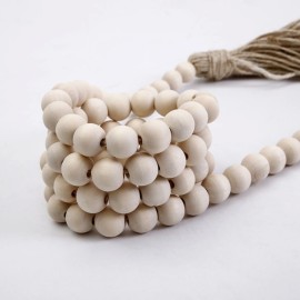 Wooden Beaded Garland with Tassel Rustic Look Farmhouse Style Wall Tray Decoration