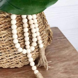 Wooden Beaded Garland with Tassel Rustic Look Farmhouse Style Wall Tray Decoration