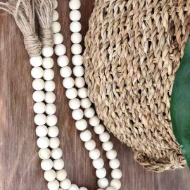 Wooden Beaded Garland with Tassel Rustic Look Farmhouse Style Wall Tray Decoration