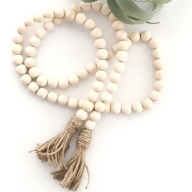 Wooden Beaded Garland with Tassel Rustic Look Farmhouse Style Wall Tray Decoration