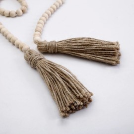 Wooden Beaded Garland with Tassel Rustic Look Farmhouse Style Wall Tray Decoration