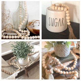 Wooden Beaded Garland with Tassel Rustic Look Farmhouse Style Wall Tray Decoration