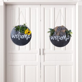 Welcome Sign Welcome Front Door Round Wood Sign Hanging Welcome Sign Hanging Decoration Welcome Sign Ornament Gift for Holiday Halloween Party Christmas Festivals Decoration