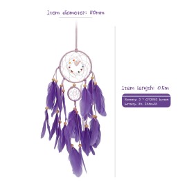 Feather Dream-Catcher with LED Light Portable Handmade Wall Hanging Decoration Photography Prop Room Home Deco