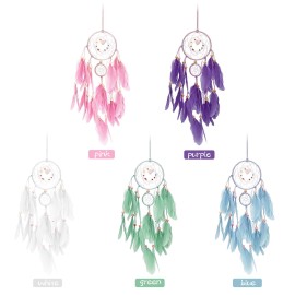 Feather Dream-Catcher with LED Light Portable Handmade Wall Hanging Decoration Photography Prop Room Home Deco