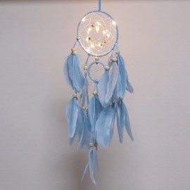 Feather Dream-Catcher with LED Light Portable Handmade Wall Hanging Decoration Photography Prop Room Home Deco