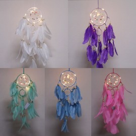 Feather Dream-Catcher with LED Light Portable Handmade Wall Hanging Decoration Photography Prop Room Home Deco