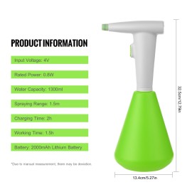 1300ML Electric Sprayer Watering Spraying Sprinkling Can Spray Bottle with Rechargeable 2000mAh Battery for Home Cleaning Gardening Watering