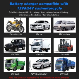 Intelligent Automatic Battery Charger 12V/24V Battery Charger Reconditioner Pulse Repair with Digital Display for Car Cell Motorcycle Battery Lithium Battery