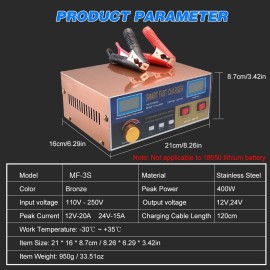 Intelligent Automatic Battery Charger 12V/24V Battery Charger Reconditioner Pulse Repair with Digital Display for Car Cell Motorcycle Battery Lithium Battery