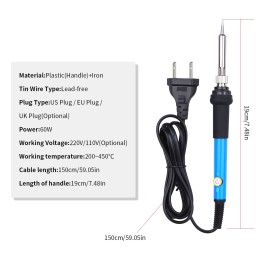 Electric Soldering Iron Kit 60W Adjustable Temperature Welding Tool with 5 Piece Solder Iron Tips Portable PU Carry Bag US Plug