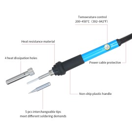 Electric Soldering Iron Kit 60W Adjustable Temperature Welding Tool with 5 Piece Solder Iron Tips Portable PU Carry Bag US Plug