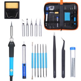 Electric Soldering Iron Kit 60W Adjustable Temperature Welding Tool with 5 Piece Solder Iron Tips Portable PU Carry Bag US Plug