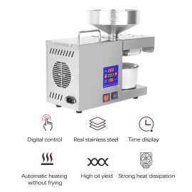 LTP333 610W Intelligent Stainless Steel Household Kitchen Commercial Oil Press Machine with Digital Display 0~300℃ Temperature Control 38mm Large Feed Port Suitable for Soybean Peanut Rapeseed Olive Flax