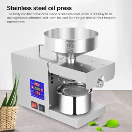 LTP333 610W Intelligent Stainless Steel Household Kitchen Commercial Oil Press Machine with Digital Display 0~300℃ Temperature Control 38mm Large Feed Port Suitable for Soybean Peanut Rapeseed Olive Flax