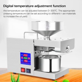 LTP333 610W Intelligent Stainless Steel Household Kitchen Commercial Oil Press Machine with Digital Display 0~300℃ Temperature Control 38mm Large Feed Port Suitable for Soybean Peanut Rapeseed Olive Flax