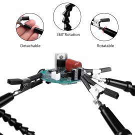 Helping Hands Soldering Third Hand PCB Tool with 6 Flexable Arms Light Rotatable Clips and Stable Desk Clamp Base for Soldering Assembly Repair Modeling DIY Black