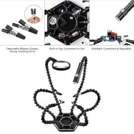 Helping Hands Soldering Third Hand PCB Tool with 6 Flexable Arms Light Rotatable Clips and Stable Desk Clamp Base for Soldering Assembly Repair Modeling DIY Black