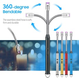 Intelligent Pulse Igniter USB Charging BBQ Lighter Electric Arc BBQ Igniter Pulsed Arc Ignition Fire Starter Windproof Flameless USB Rechargeable Lighter 360 Degree Bendable Soft Tube