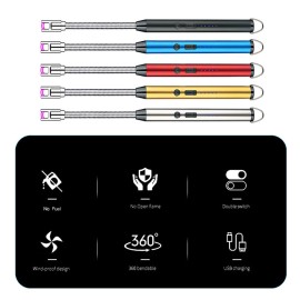 Intelligent Pulse Igniter USB Charging BBQ Lighter Electric Arc BBQ Igniter Pulsed Arc Ignition Fire Starter Windproof Flameless USB Rechargeable Lighter 360 Degree Bendable Soft Tube