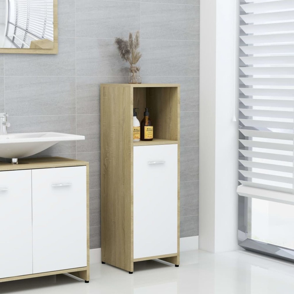 Bathroom Cabinet White and Sonoma Oak 30x30x95 cm Chipboard