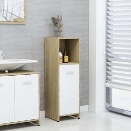 Bathroom Cabinet White and Sonoma Oak 30x30x95 cm Chipboard
