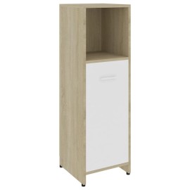 Bathroom Cabinet White and Sonoma Oak 30x30x95 cm Chipboard