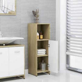 Bathroom Cabinet White and Sonoma Oak 30x30x95 cm Chipboard