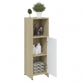 Bathroom Cabinet White and Sonoma Oak 30x30x95 cm Chipboard