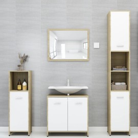 Bathroom Cabinet White and Sonoma Oak 30x30x95 cm Chipboard