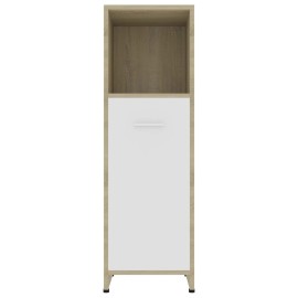 Bathroom Cabinet White and Sonoma Oak 30x30x95 cm Chipboard