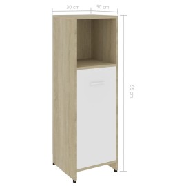 Bathroom Cabinet White and Sonoma Oak 30x30x95 cm Chipboard