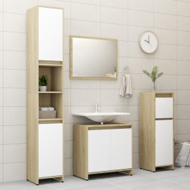 Bathroom Cabinet White and Sonoma Oak 30x30x95 cm Chipboard