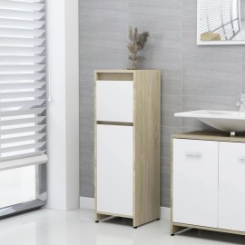 Bathroom Cabinet White and Sonoma Oak 30x30x95 cm Chipboard