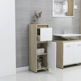 Bathroom Cabinet White and Sonoma Oak 30x30x95 cm Chipboard