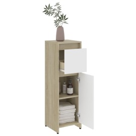 Bathroom Cabinet White and Sonoma Oak 30x30x95 cm Chipboard