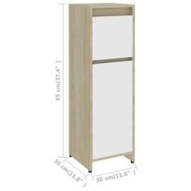 Bathroom Cabinet White and Sonoma Oak 30x30x95 cm Chipboard