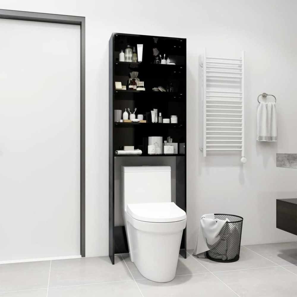 Washing Machine Cabinet High Gloss Black 64x24x190 cm