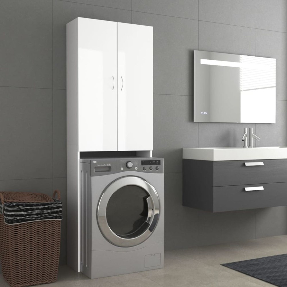 Washing Machine Cabinet High Gloss White 64x25.5x190 cm