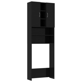 Washing Machine Cabinet High Gloss Black 64x25.5x190 cm