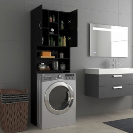 Washing Machine Cabinet High Gloss Black 64x25.5x190 cm