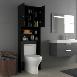 Washing Machine Cabinet High Gloss Black 64x25.5x190 cm