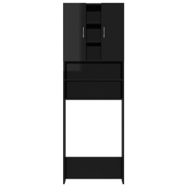 Washing Machine Cabinet High Gloss Black 64x25.5x190 cm