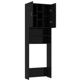 Washing Machine Cabinet High Gloss Black 64x25.5x190 cm