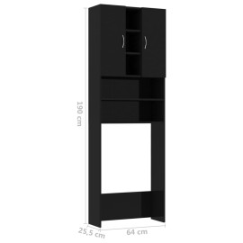 Washing Machine Cabinet High Gloss Black 64x25.5x190 cm