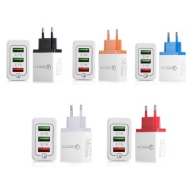 Portable Travel Home Universal 3-Port USB Wall Charger QC3.0 Quick Charge Fast Charging US/EU Plug Charger Adapter for Smartphones Tablets