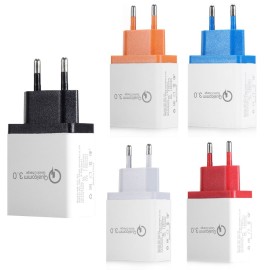 Portable Travel Home Universal 3-Port USB Wall Charger QC3.0 Quick Charge Fast Charging US/EU Plug Charger Adapter for Smartphones Tablets