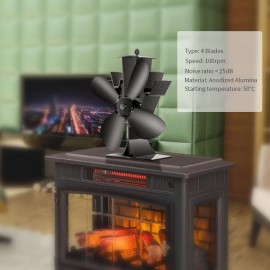 4 Blades Stove Fan Quiet Heat Powered Stove Fan Anodized Alumina Stove Fan for Wood Log Burner Fireplace